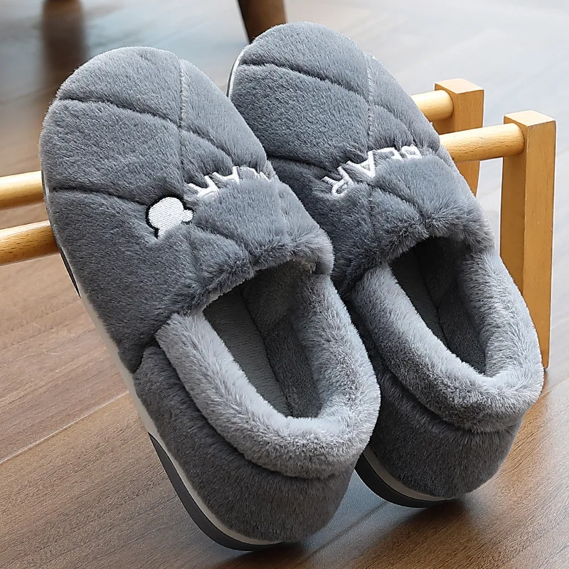 Big Size 48 49 Men's Home Slippers Women Winter Warm Soft Sole Slides Couples Indoor Anti-slip Bedroom Shoes Autumn Plush Slides