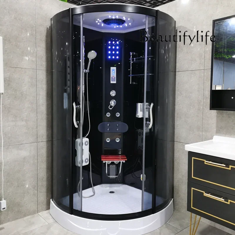 

LJYDoccia integrata, bagno integrato, stanza in vetro temperato mobile a forma di ventaglio ad arco domestico