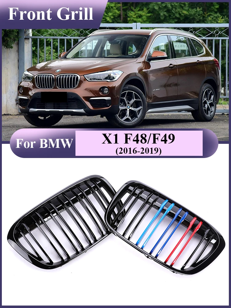 

Double Slat M Color Grille for BMW X1 F48 F49 2016-2019 XDrive Car Front Upper Kidney Bumper Grill Styling Accessories