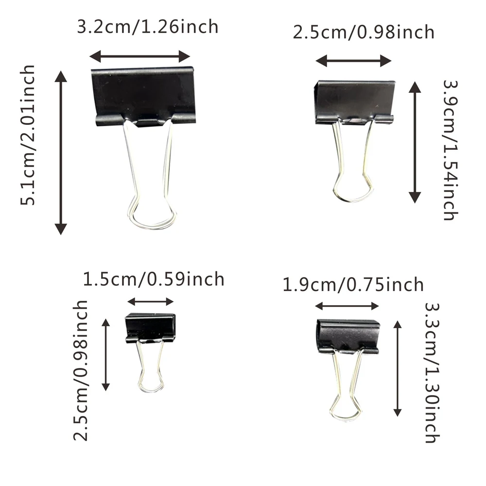 36pcs Black Foldback Metal Paper Clips Notes Letter Paper Document Grip Clamps Ticket Test Clip Home School Office Stationery