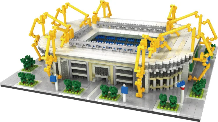 Creative Signal Iduna Park Stadium Micro Diamond Block Germany Borussia Dortmund Football Field Model Build Brick Toy Nanobricks