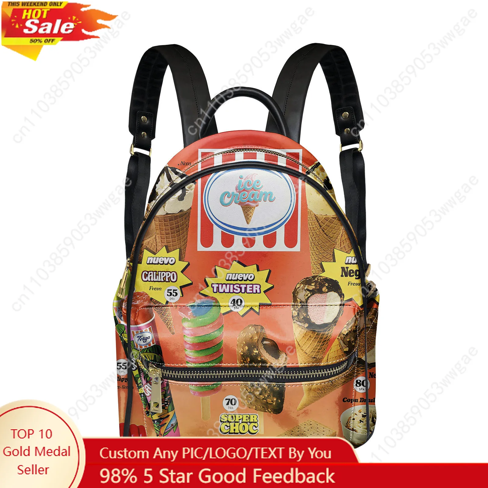 

Ice Cream Backpack Womens Mens Knapsack Customized Text Image Double Shoulder Bag Business Travel Bookbag Rucksack Gift Daypack