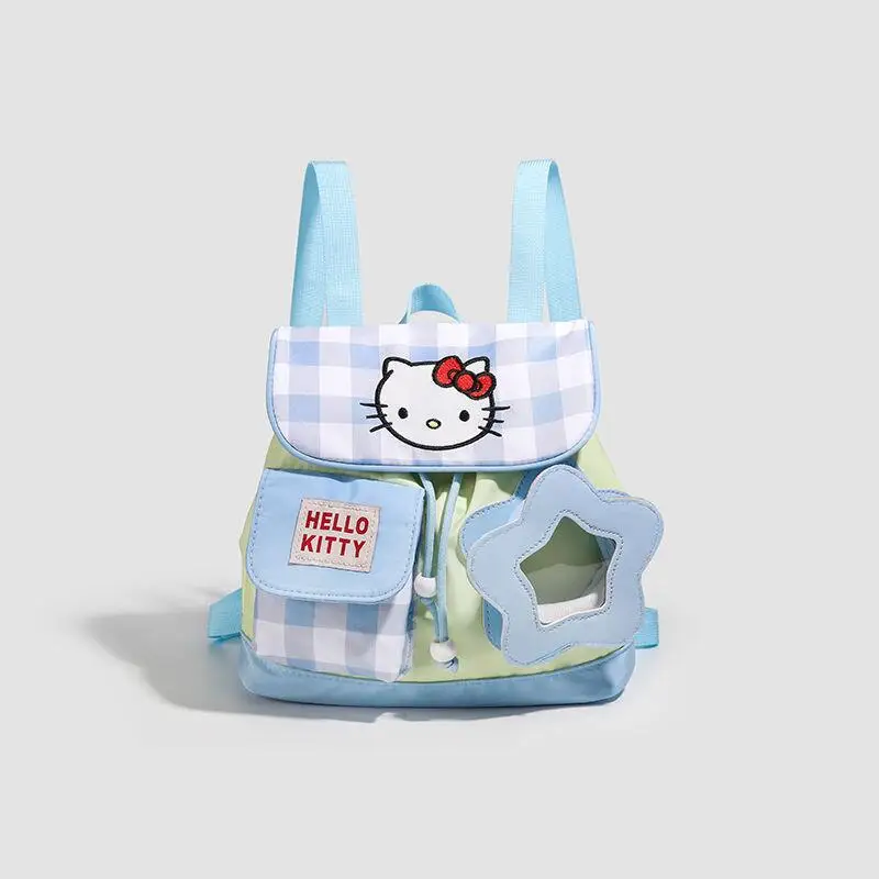 

Sanrio Hello Kitty Girl Checkered Backpack Student Handbag Travel Versatile Kawaii Anime Cartoon Fashion New Style Casual Bag