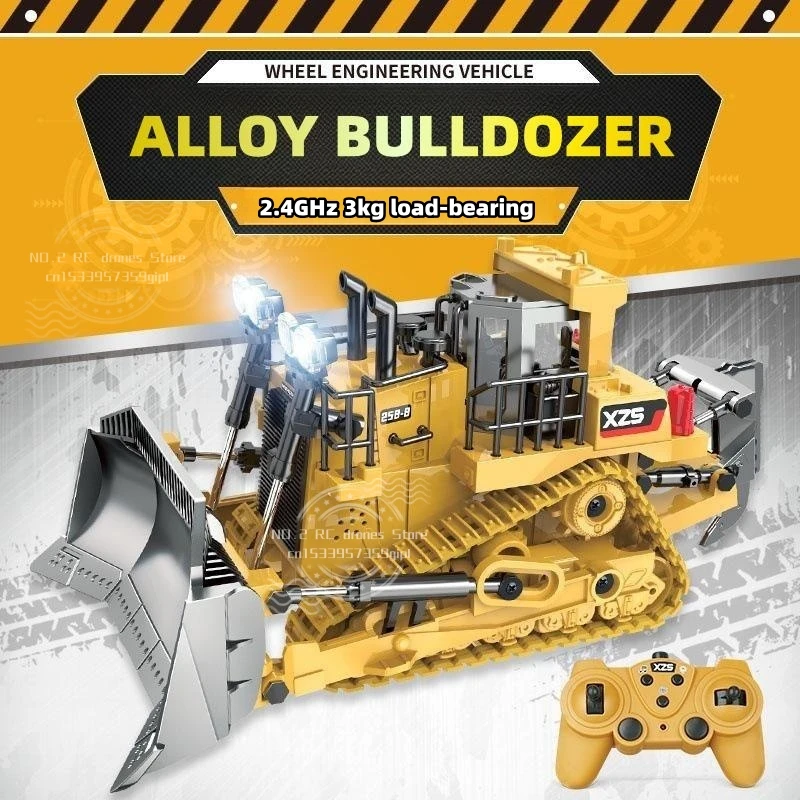 Remote Controlled Alloy Bulldozer 9CH With Light 1/24 2.4G Truck Crawler Rubber Track Radio RC Engineering Car Toy Kid Gift