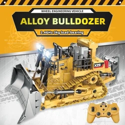 Remote Controlled Alloy Bulldozer 9CH With Light 1/24 2.4G Truck Crawler Rubber Track Radio RC Engineering Car Toy Kid Gift