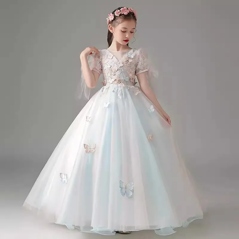 Little Girls School Gradution Party Dress Teen Girls Very Luxury Elegant Evening Gown Children Princess Tulle Long Prom Dresses