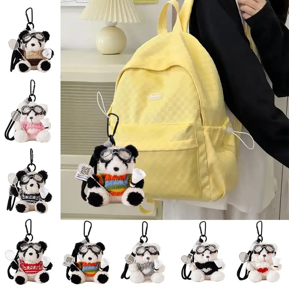 Cute Plush Badminton Bear Pendant Cartoon with Sunglasses Bag Pendant Hanging Ornament Soft Car Key Ring Bag Accessories