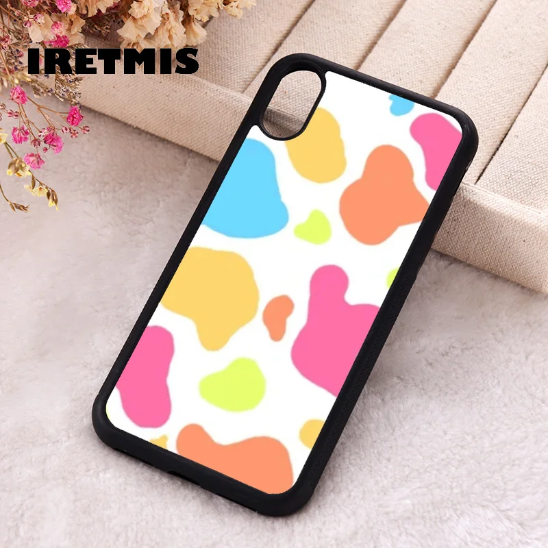 Iretmis Phone Cover Case For iPhone X XS Max XR 11 12 13 PRO MINI 14 15 16 Plus Rubber Silicone Vibrant Colorful Cow