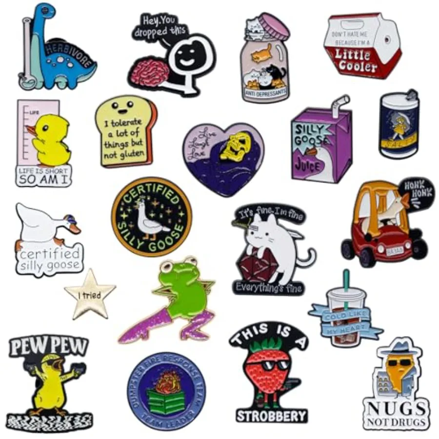 

20 Pcs Funny Enamel Pins Bulk Cute Cool Brooch Lapel Pins for backpacks Jacket Bag Hat Lanyard Cartoon Meme Silly Novelty Aesth