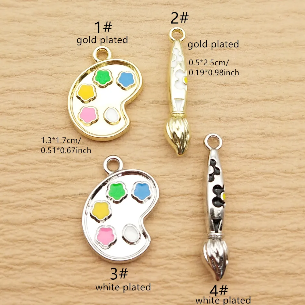 10pcs Paint Palette Brushes Charm for Jewelry Making Enamel Necklace Earring Bracelet Pendant Diy Accessories Alloy Metal