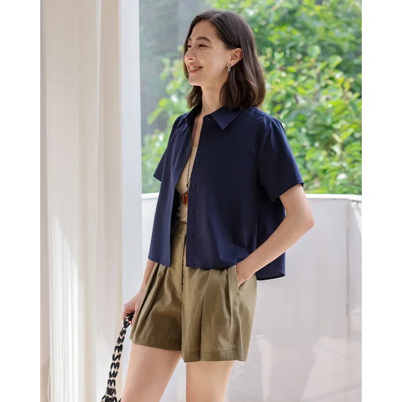 

[Academy Style] Temperament Age Reduction Polo Collar Short Sleeve Shirt Women's Summer New Foreign Versatile Short Top