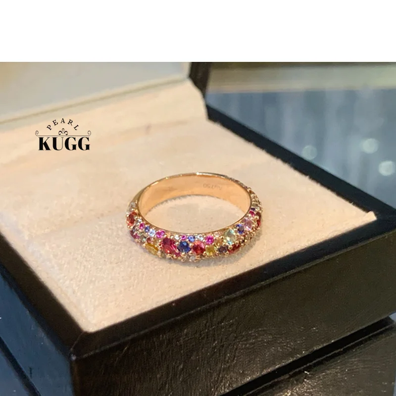 KUGG 100% 18K Yellow Gold Rings Luxury Flower Style 1.98carat Natural Color Sapphire Ring for Women High Engagement Jewelry