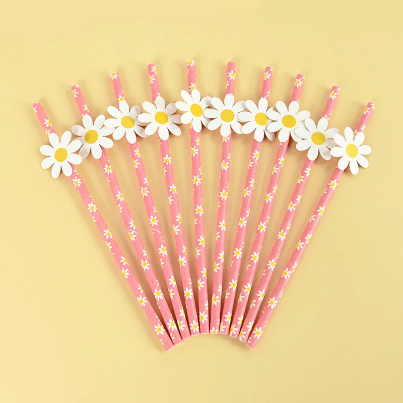 10/20/30 stücke Gänseblümchen Blume Papier Strohhalme Einweg Trinkhalm für Gänseblümchen Geburtstag Party Hochzeit Dekoration Lieferungen Baby Dusche