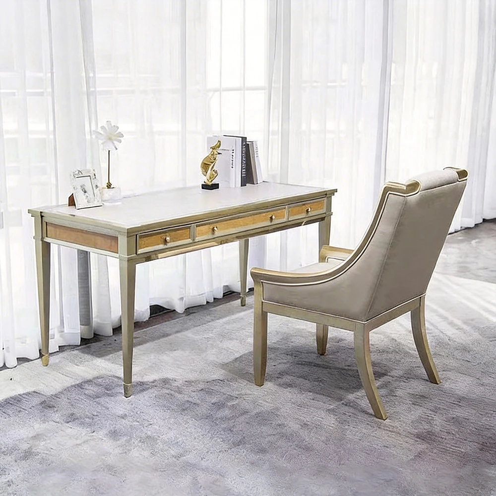 #American Vanity Desk With LED Mirror And Storage Drawers Durable Solid Wood Makeup Table For Bathroom And Bedroom Use