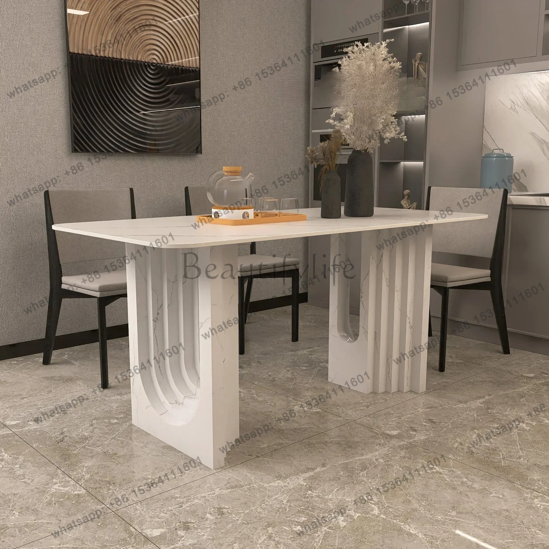 Desk meeting table dining table Italian rock slab light luxury art simple style rectangular desk