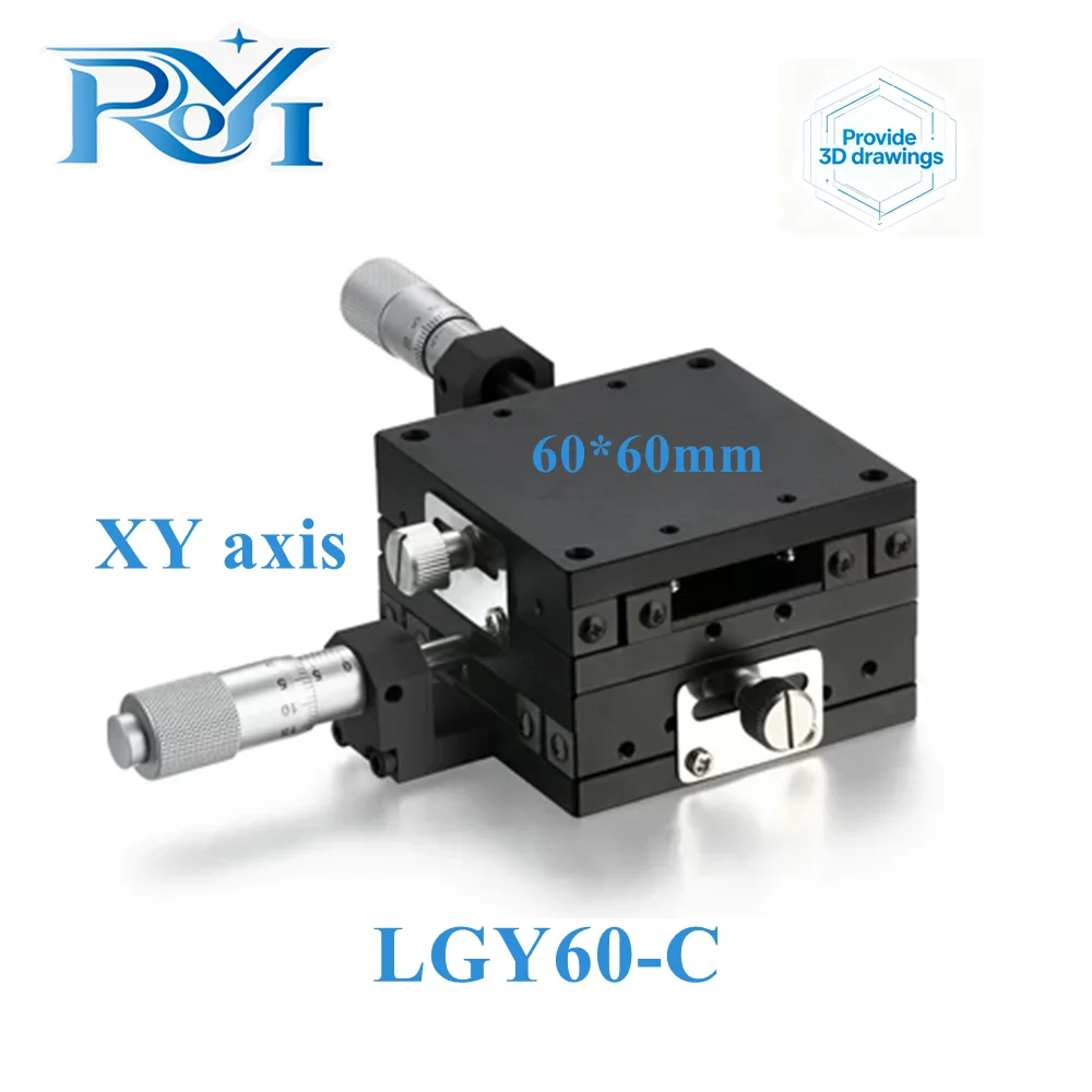 XY Axis 60*60mm LGY60-C LGY60-R LGY60-L Knob Micrometer Sliding Stage Guide Rail Type Platform Manual Displacement Sliding Table