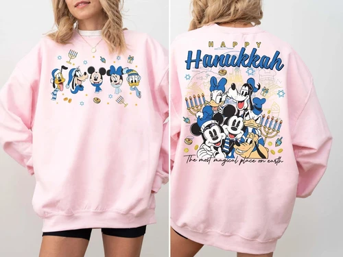 Imagen 2 del producto Mickey y sus amigos feliz Hanukkah Disneyland familia Navidad Unisex suéter de cuello redondo jersey de algodón puro de moda
