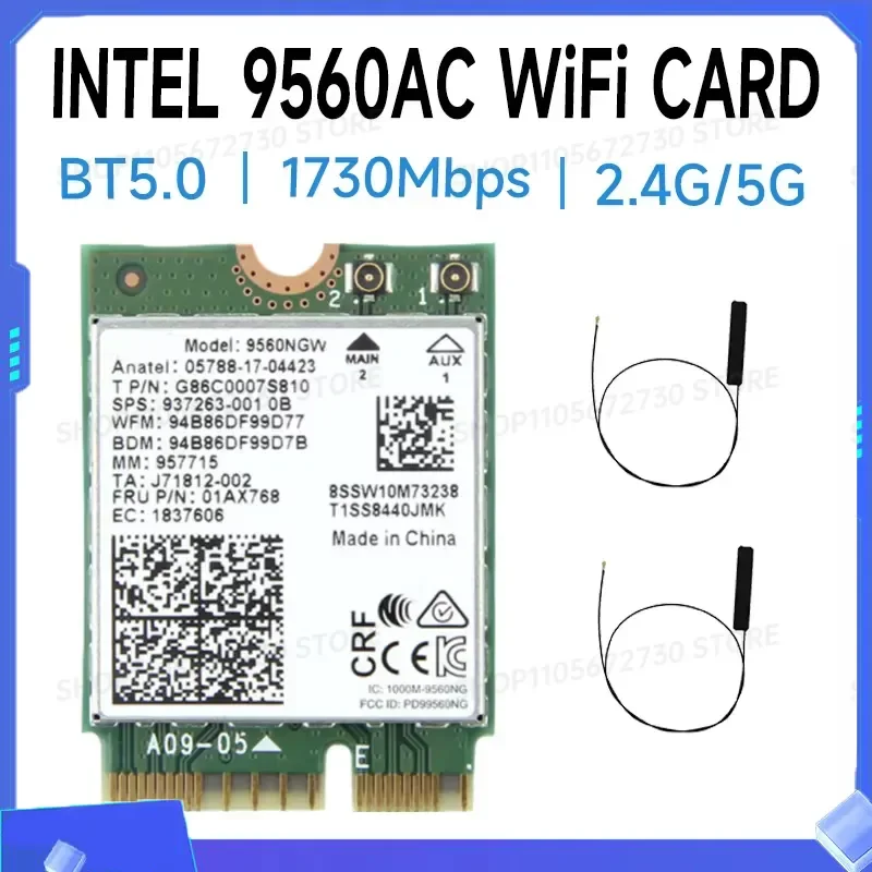 for ZZ 2026 Laptop Wlan Adapter 9560Ngw M.2 Interface 2.4Ghz 5Ghz Dual Band Wifi Bt 5.0 Replacement Component