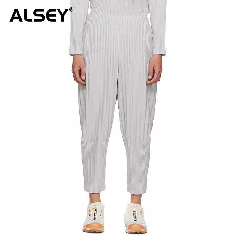 ALSEY Miyake Pleated Bloomers Mens 2023 Low Crotch Radish Harlan Stretch Casual Pants Clothing 