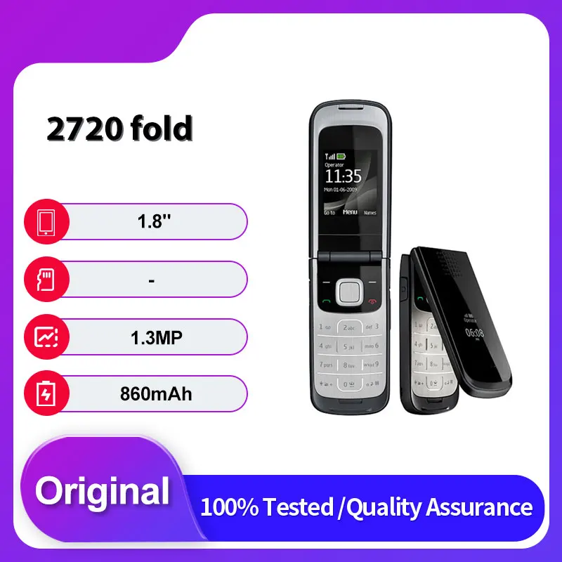هاتف محمول غير مقفول 2720F 2720 أضعاف GSM 900/1800 بلوتوث 2G لوحة مفاتيح عربية روسية مصنوعة في فنلندا #1