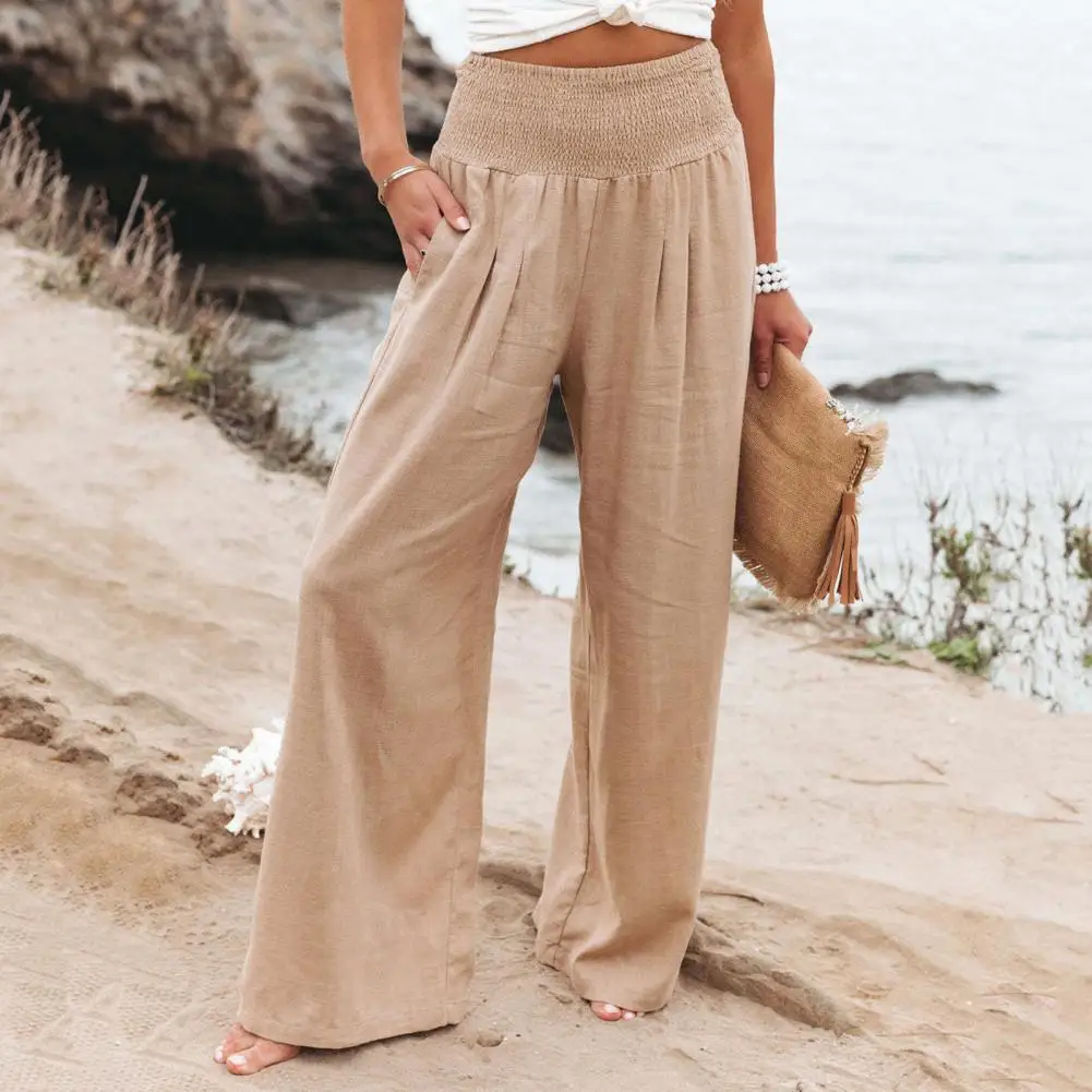 

Women Straight-leg Sweatpants Bohemia Style Pleated Wide Leg Pants for Women High Waist Trousers with Pockets Loose Straight-leg