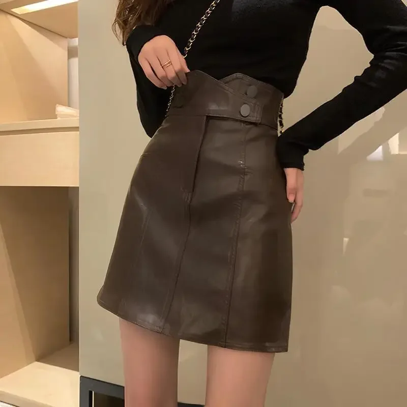 

Autumn Large Word Half length Skir Slimming Black Small Leather Skirt A-line Skirt Winter