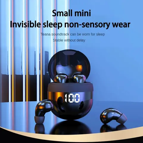 SK18 Mini Invisible Headphones Wireless Bluetooth 5.3 Headphones Bass Sleeping Headphones with Microphone Noise Cancellation HD