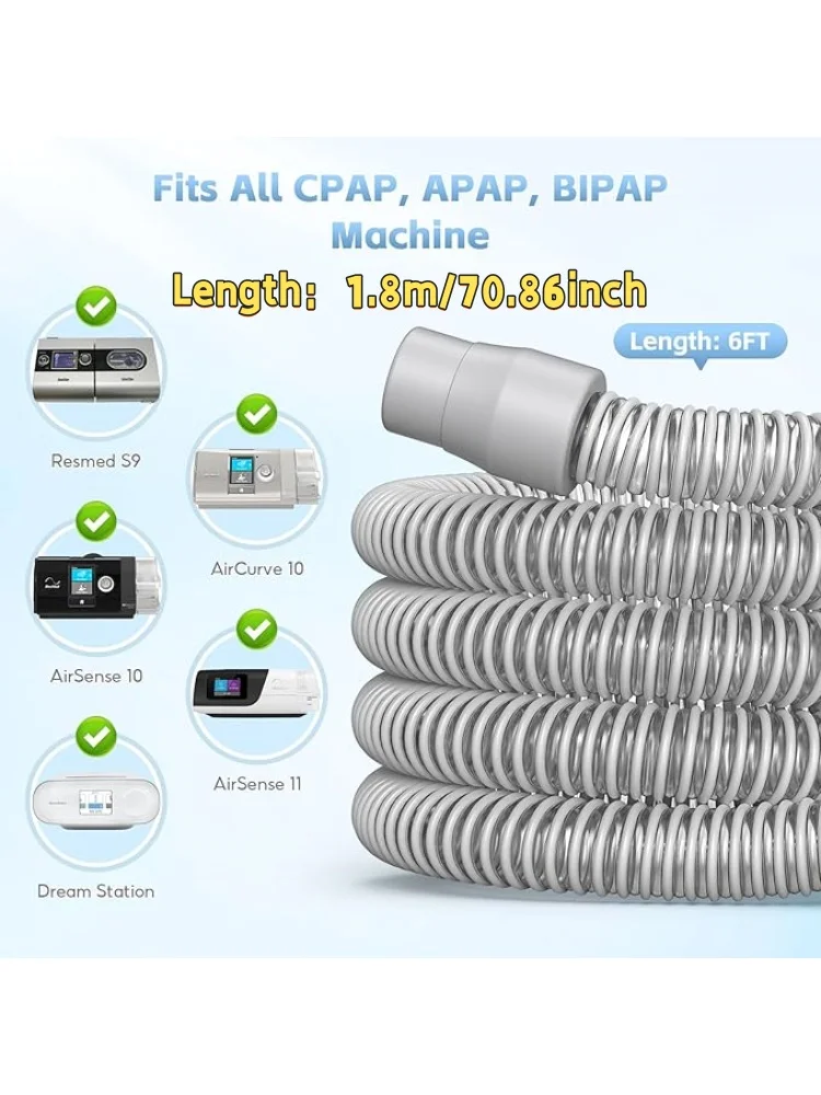 1-Pack CPAP Hose 1.8m/70inch - Universal 22mm Connectors & 19mm Diameter, Fits Most CPAP/BiPAP/BiLevel Machines | Flexible, Leak