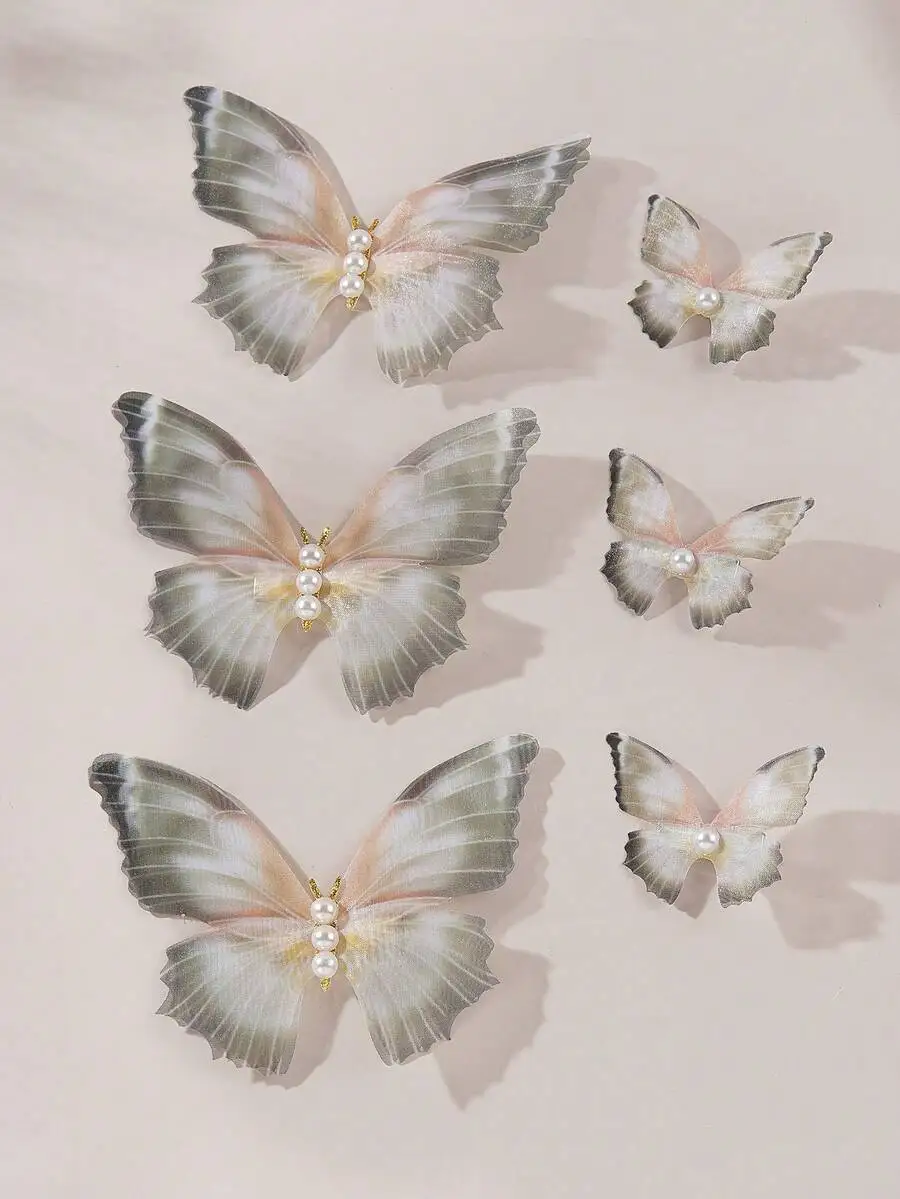 

3pcs Gradient Butterfly Hair Clips With Faux Pearl For Women Front Hair Styling Accessory