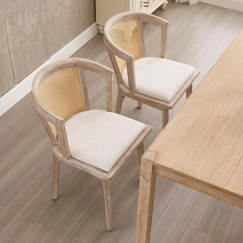 مجموعة كراسي طعام الروطان الحديثة مكونة من 2 كرسي غرفة الطعام شبه برميل للمزرعة كرسي منجد خشبي للمطبخ وغرفة المعيشة #6