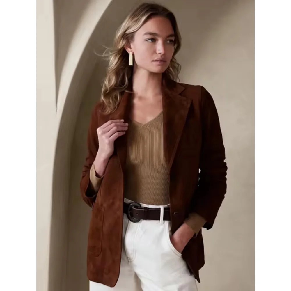 Women's Blazers Suede Casual Commuting Outdoor Windproof Casual Jacket for Women New in Jackets Woman Fashion Female Clothing 쟈켓