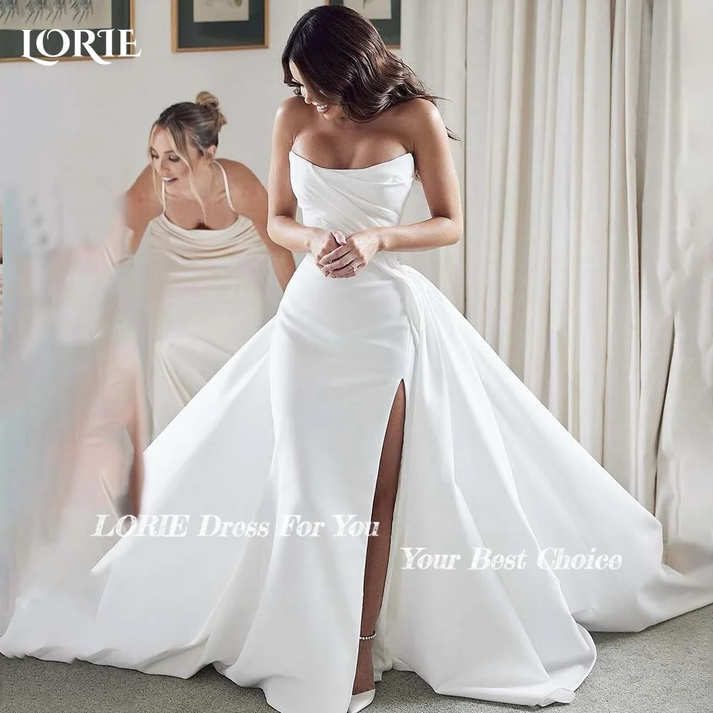 

LORIE Strapless Wedding Dress Sexy A-line Mermaid Bride Gown Elegant Backless High Split Bride Dresses Bobycon vestidos de novia