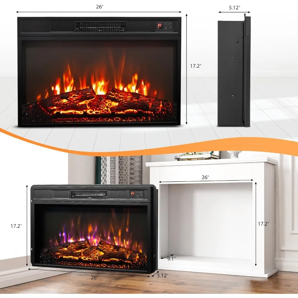 Smart Electric Fireplace Insert with APP & Remote, 1500W Recessed Heater, 8H Timer, 3 Flame Colors, 5 Brightness Levels