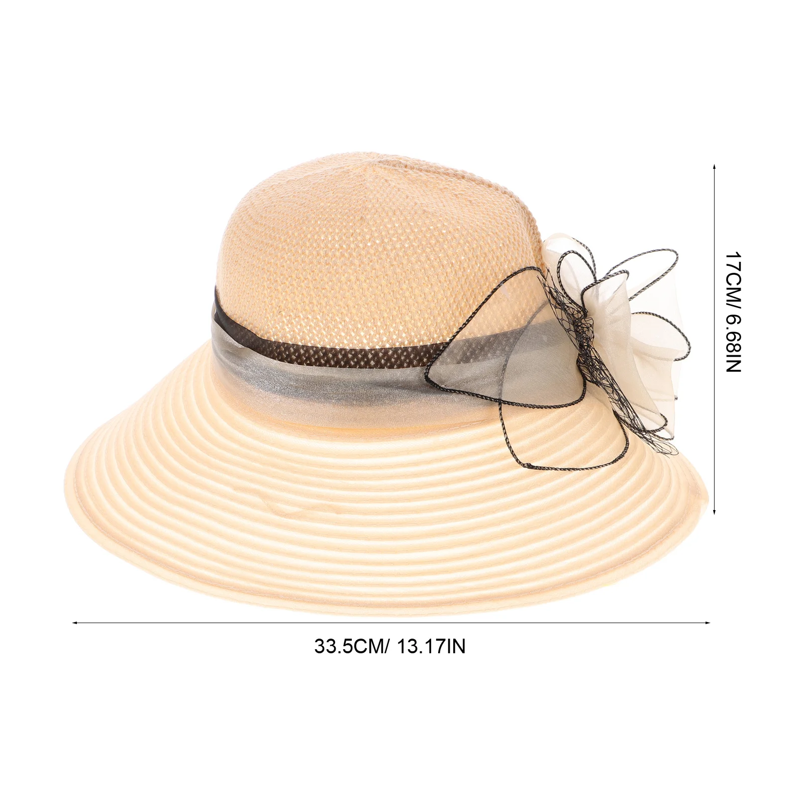 النساء قبعة من الأورجانزا البيج 56-58 سنتيمتر كبيرة حافة الصيف قبعة واقية من الشمس الأزهار قطع زينة دلو الرامي قبعة لحفل زفاف الشاي الشاطئ