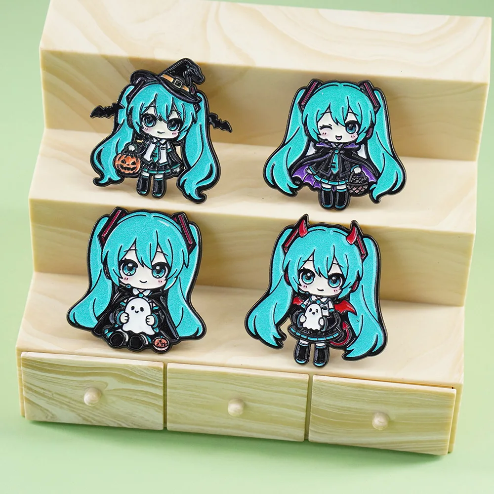 4-10 Stück Niedliche Blauhaarige Mädchen Miku Halloween Emaille-Pins Geisterhexe Anstecknadel Brosche für Rucksack Jeansjacke Deko Geschenk – Detail 8