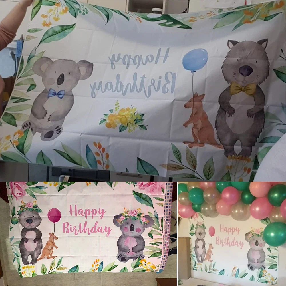 خلفية سفاري لأعياد الميلاد على شكل كوالا لتزيين حفلات الأطفال على شكل حيوانات الغابات