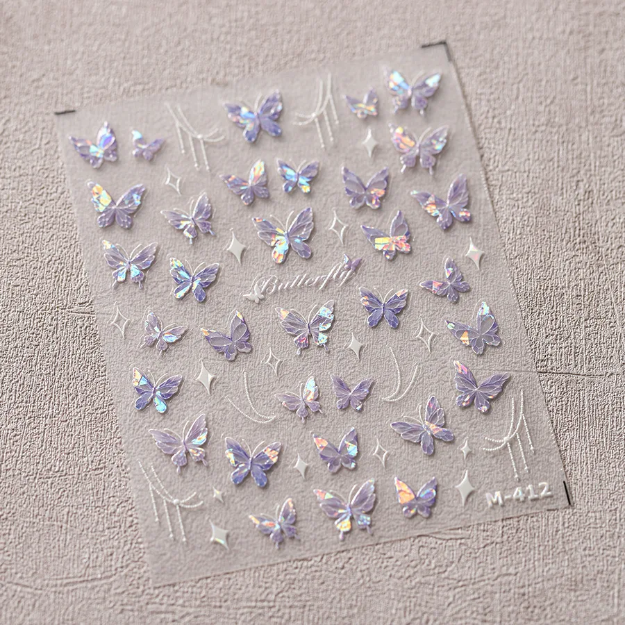 1Pcs 5D Geprägte Aurora Schmetterling Nail art Aufkleber Selbstklebende Aufkleber Für Nägel Dekoration DIY 3D Acryl Nagel Liefert teile