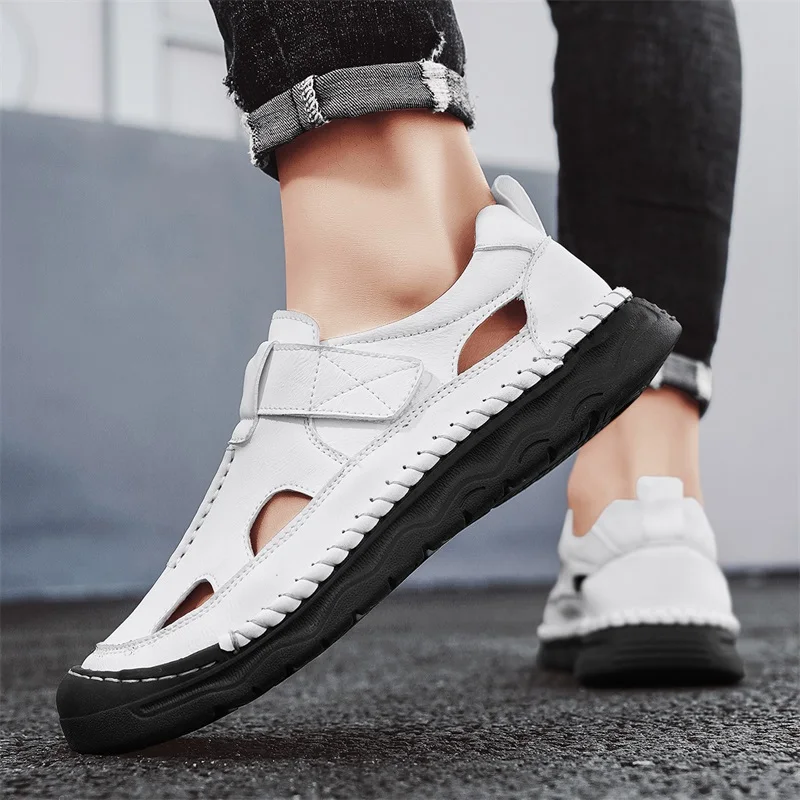 

Summer New High Quality Designer Leather Breathable Comfort Shoe Outdoor Men's Casual Handmade Sewn Large Size Leather Shoes