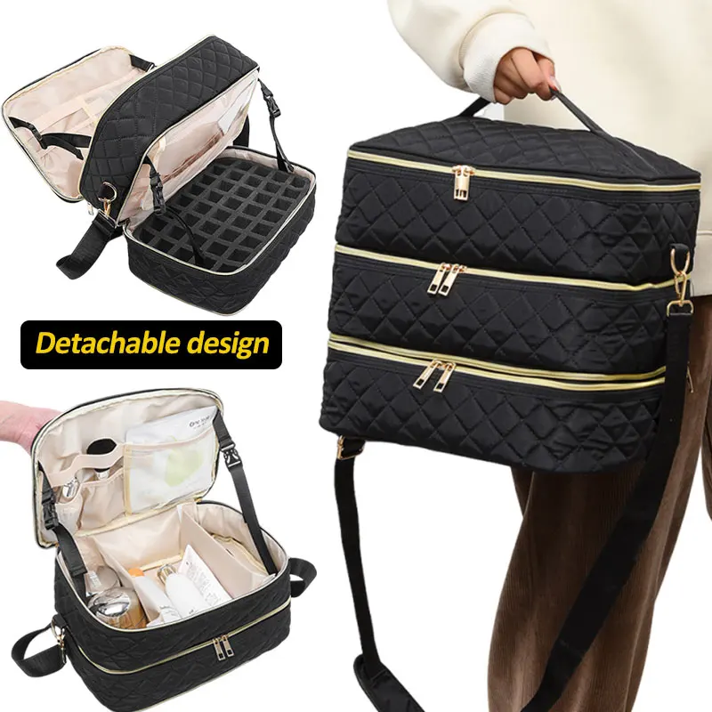 3 Layer Nail Polish Storage Bag Essential Oil Bag Large Shoulder Bag Portable Cosmetic Nail Care Tool Nail Care Kit Storage Box