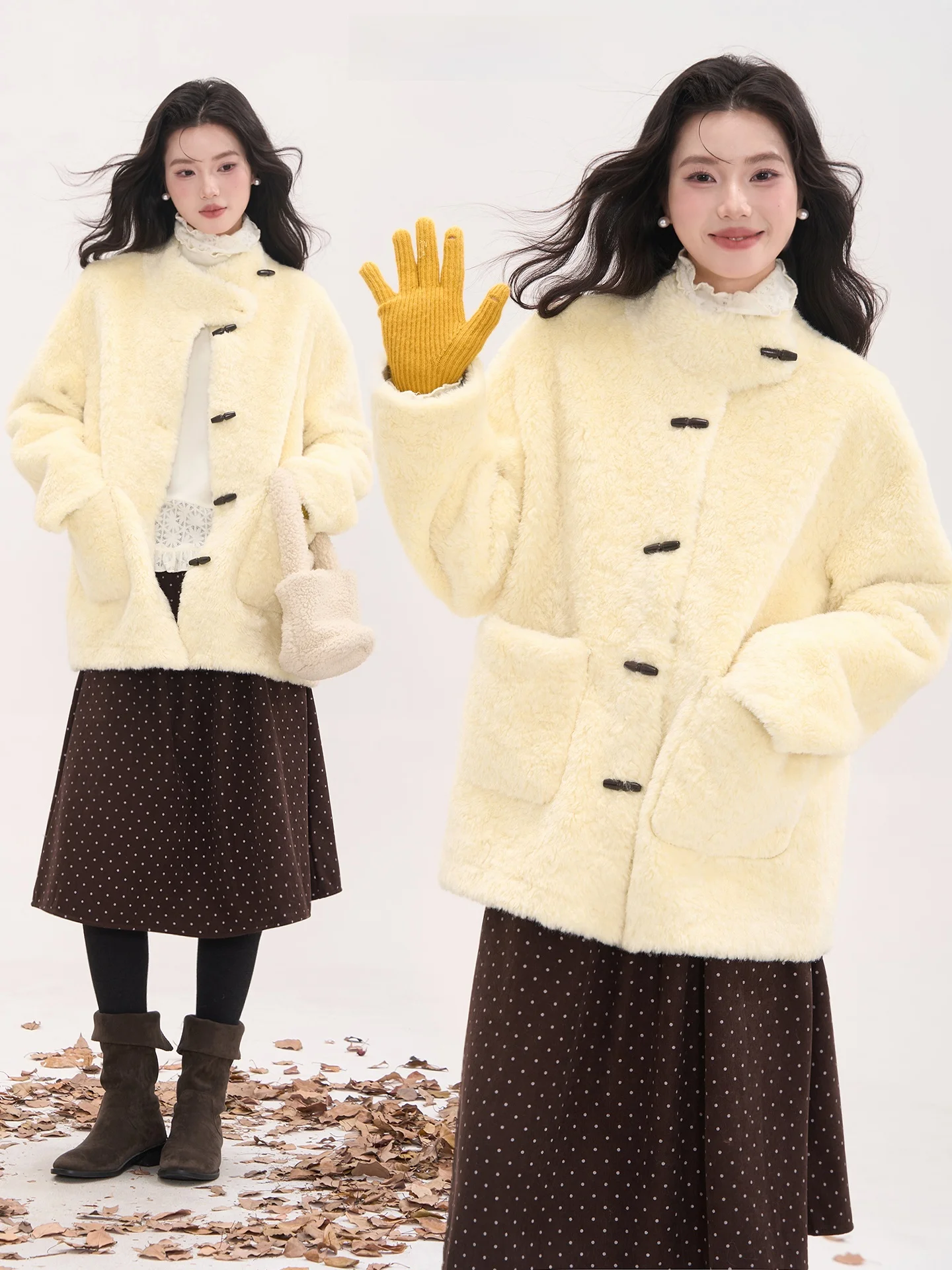 

Heme Plu Coat Women's Mid-Length Inteated Warmth Faux Fur Outerwear Sweet Sle Polyester Fiber Princ Sle Winter Jaet