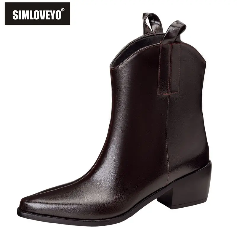 

SIMLOVEYO 2025 брендовая женская обувь до щиколотки с острым носком на толстом каблуке 5,5 см, осенний стиль, большие размеры 46-48, повседневная мягкая обувь Bota