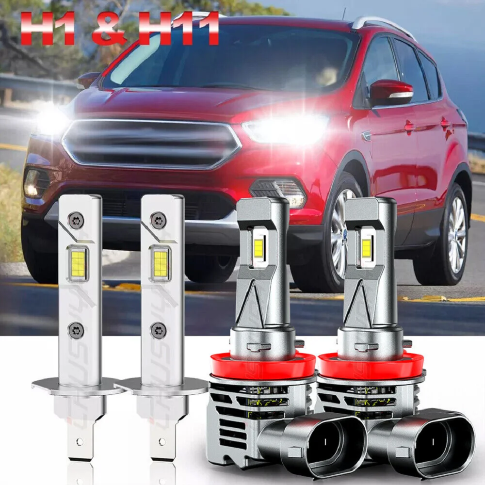 CHUSYYRAY Car lights For Ford Escape 2013-2018 2Pair H1+H11 LED Headlight Bulb High Low Beam White Car accsesories