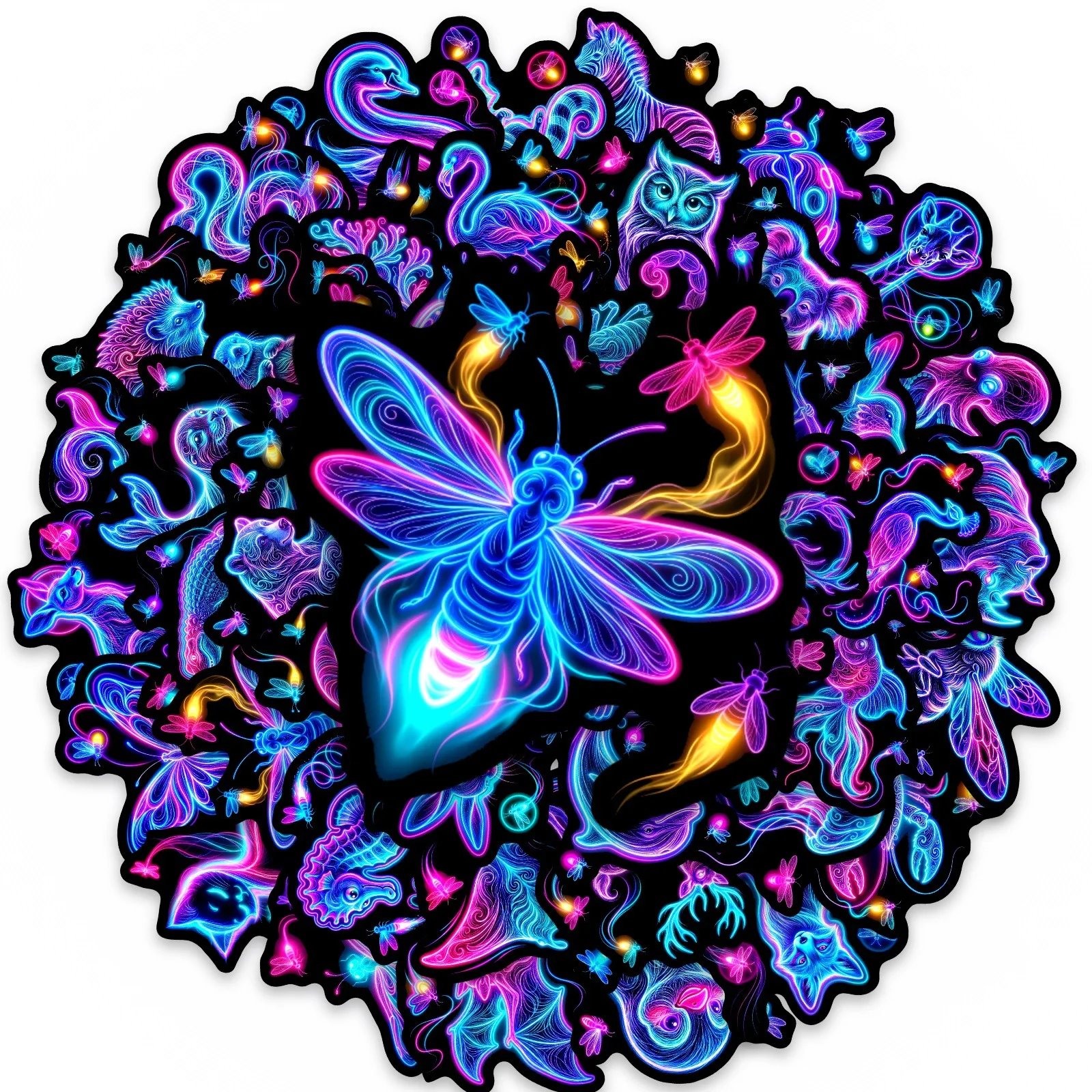 AliExpress NONE 50Pcs Fun Neon Animal Gradient Glow Stickers Decorate Skate Helmet Suitcase Bicycle Car Bumper Storage Box Cup No Repeat Decals