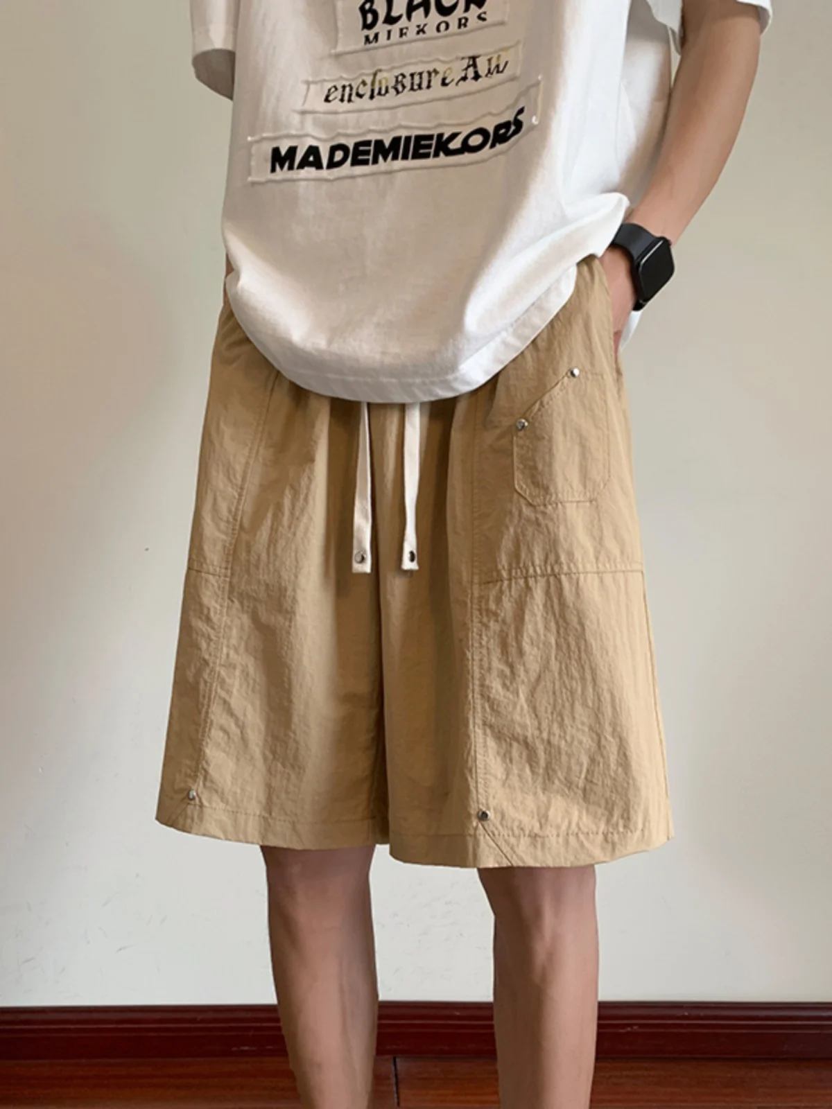 

American Retro Workwear ort Pants Men Summer CleanFit Logging Ice Silk Qui Dry Nylon Jaet 5 Points Low Waist Casual Pants