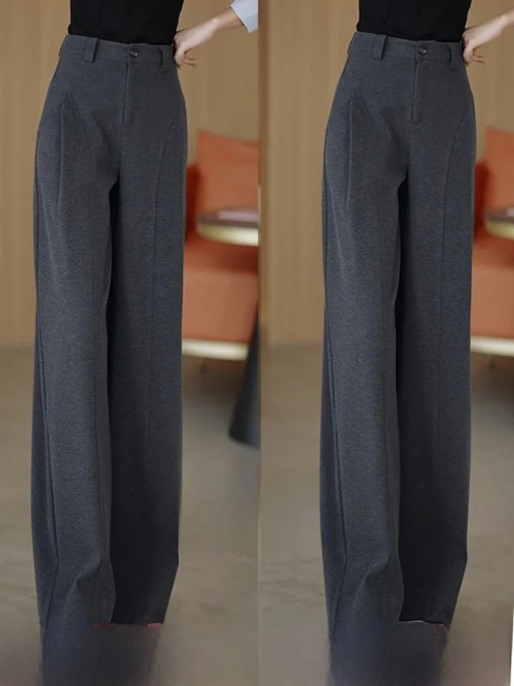Damskie spodnie wełniane z wysokim stanem, proste nogawki, zwiewne, szerokie nogawki typu banana, spodnie garniturowe, spodnie typu knife, do pracy, eleganckie.