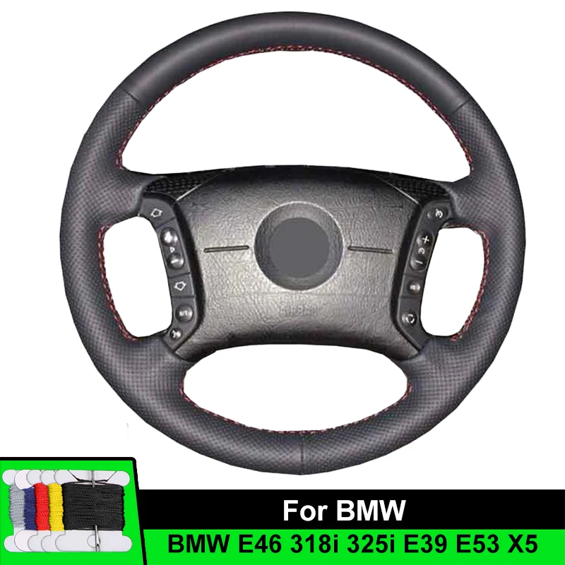 

Car Steering Wheel Cover For BMW E46 318i 325i E39 E53 X5 Fiber leather Car Accessories Steering Wrap Wear Resistance