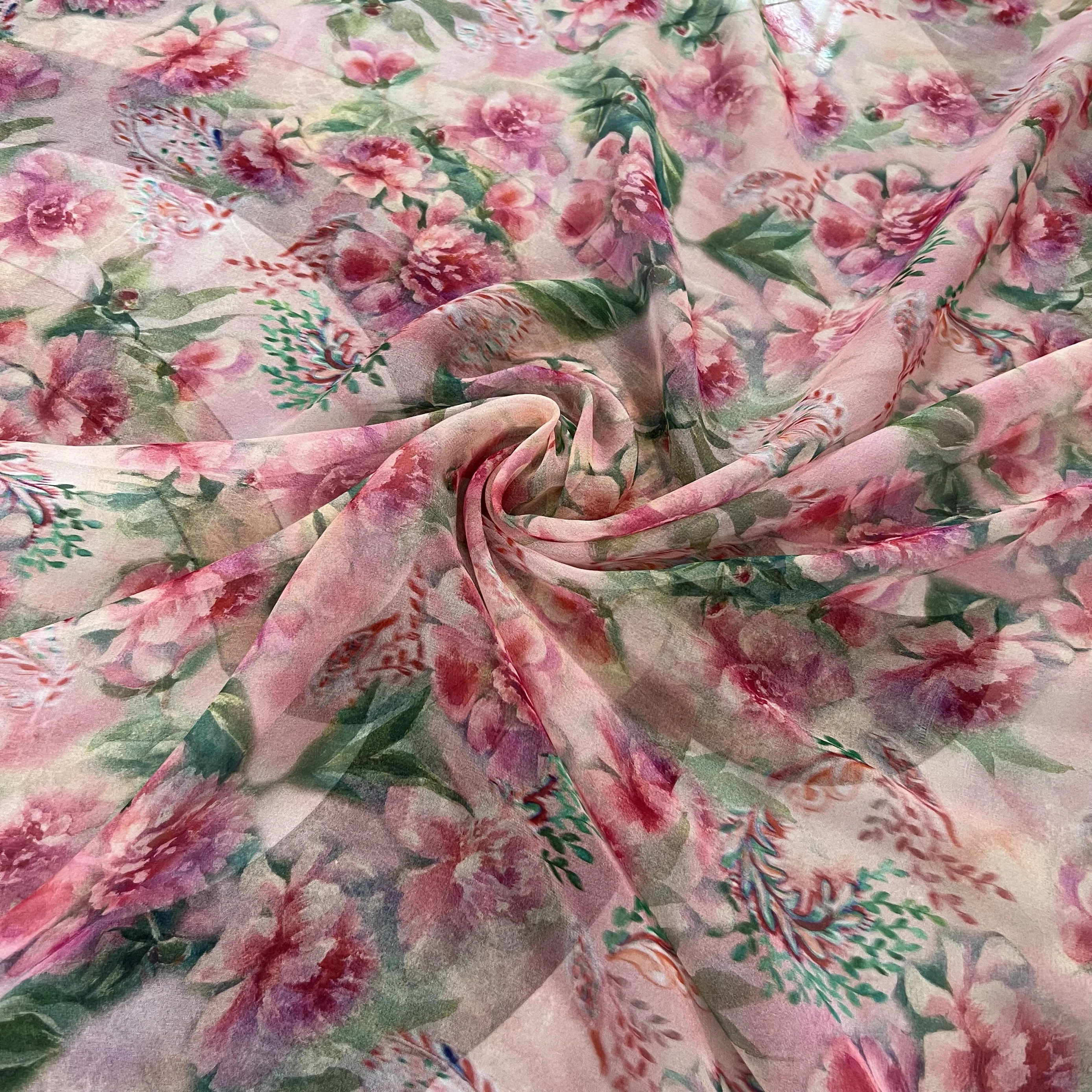 1 meter 100% Mulberry Silk 12 momme Thin Georgette Silk Fabric Dark Pink Floral Printed 138cm 54