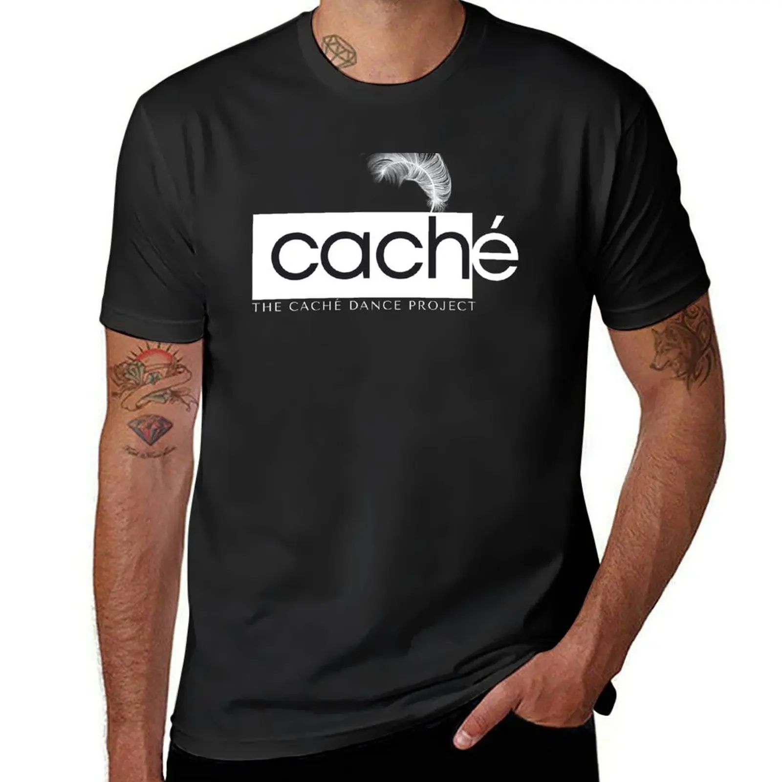 

Caché Logo with White Feather T-Shirt summer clothes vintage clothes blacks Men's t shirts