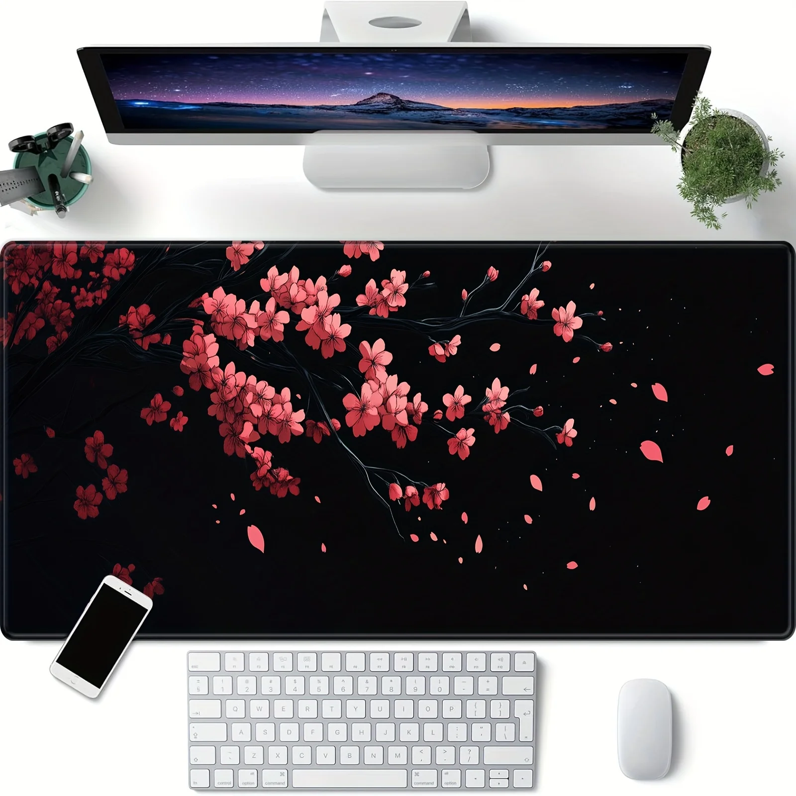 

90x40cm Cherry Blossom Gaming Mouse Pad, Non-Slip Rubber Stitched Edge, Large Extended Desk Mat for PC Laptop
