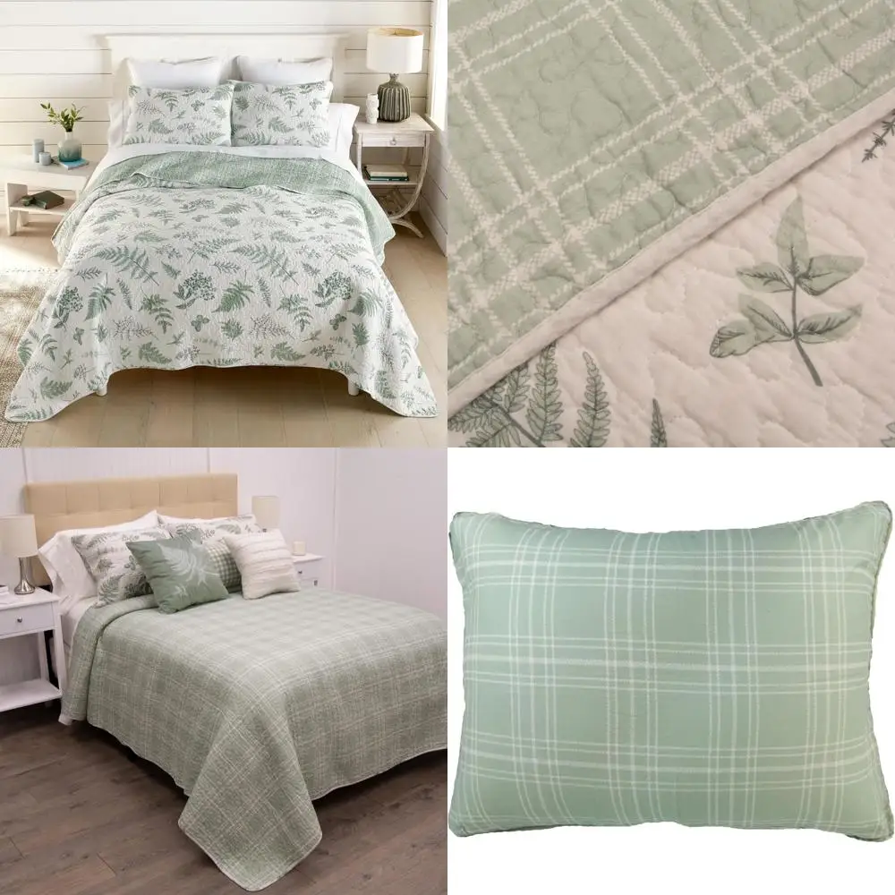 

Cotton Botanical Quilt Set with 2 Pillow Shams - 3 Piece King Size Bedding Collection - Machine Washable